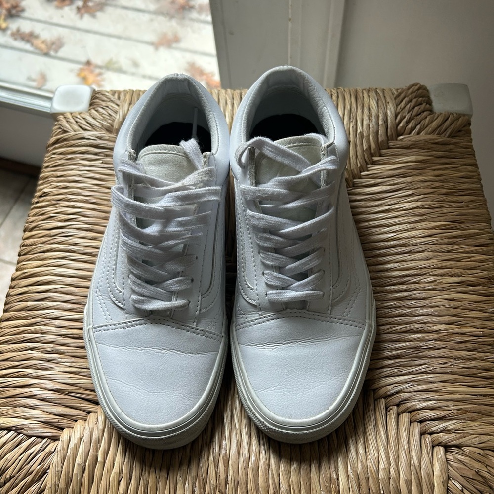 White Leather Old Skool Vans